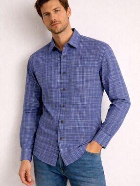 Kenneth Roberts Shirt Button Front Wrinkle Resistant Blue Check Sz XXL